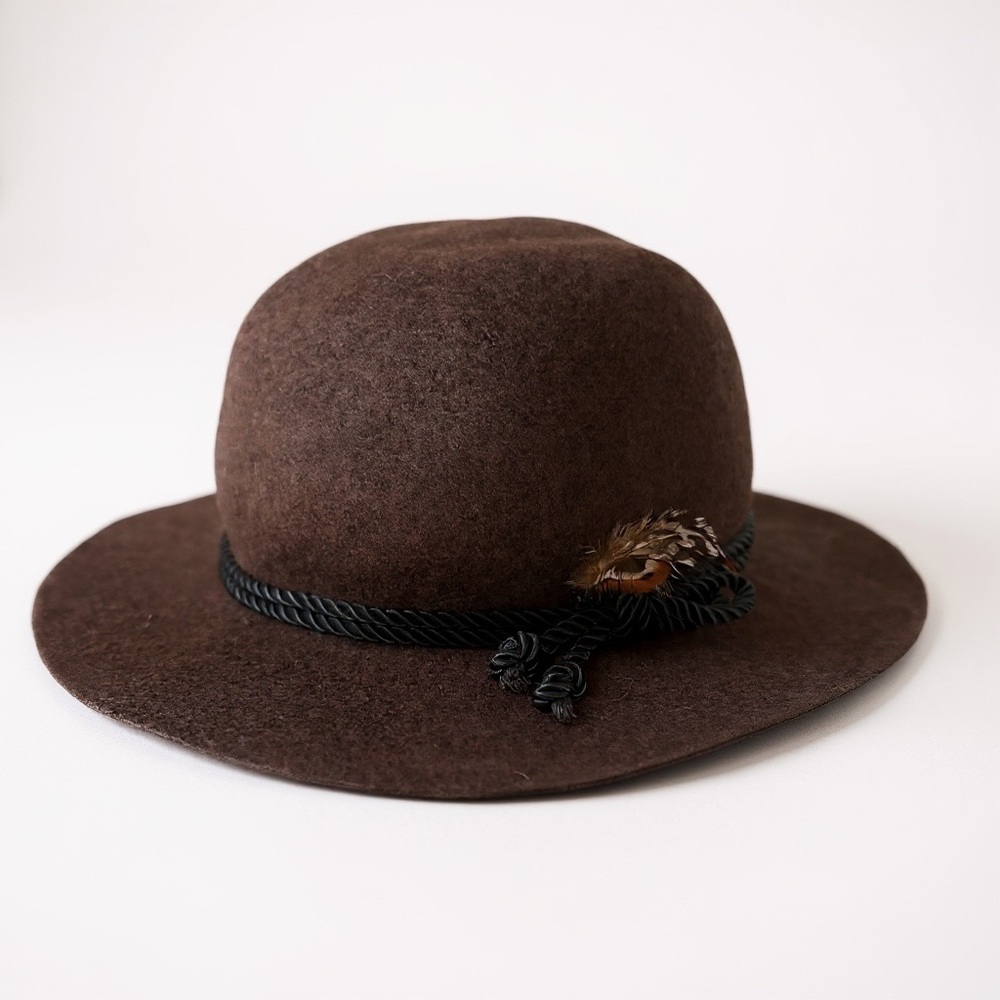 Elegant Brown Felt Hat with Feather Accent